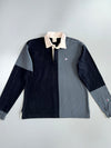 Champion Products Inc. Two-Tone Black Grey Colorblock Cream Collar Embroidered C Logo Rugby Long Sleeve T-Shirt (L)