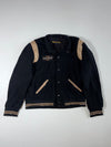 Vintage Harley-Davidson Black Wool Varsity Jacket with Leather Shoulder Panels (L/XL)