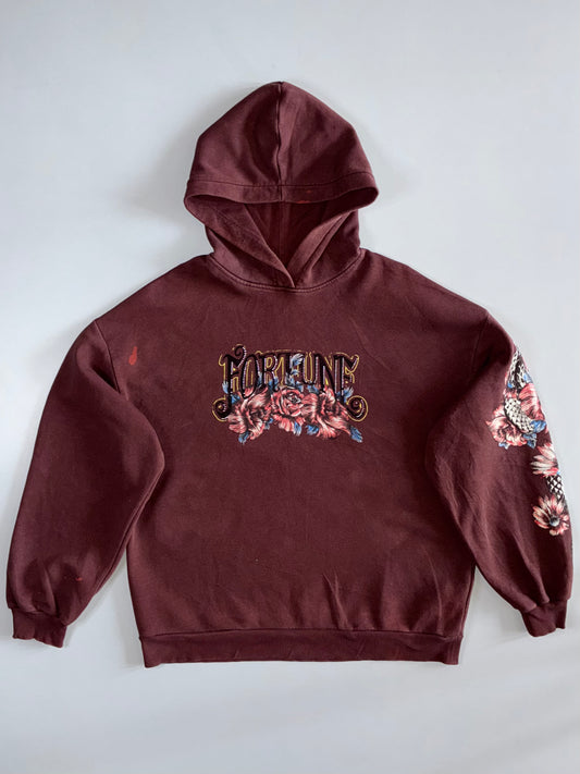 Bershka Fortune Floral Graphic Hoodie Burgundy (L)