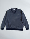 Lacoste Navy Stripe V-Neck Sweater (XL)