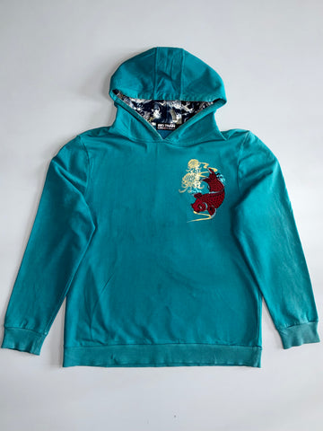 Big Train Osaka Koi Fish Embroidered Teal Hoodie (L)
