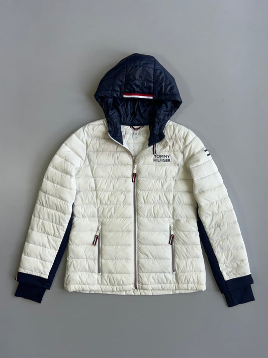 Tommy Hilfiger Packable Lightweight Quilted Two-Tone Hooded Puffer Jacket Cream (S)