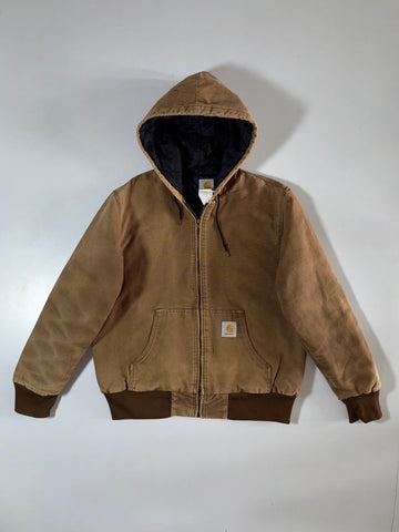 Carhartt Active Hooded Jacket Tan Duck Canvas, Quilt Lined (M)