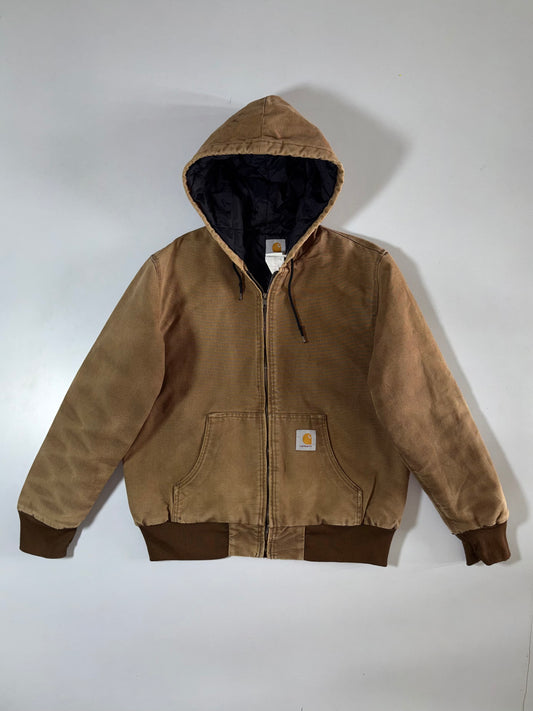 Carhartt Active Hooded Jacket Tan Duck Canvas, Quilt Lined (M)