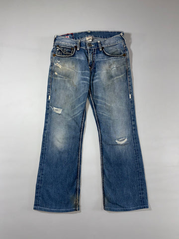 True Religion Billy Giant Big T Distressed Bootcut Jeans (W:34) (L:40)