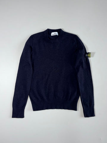 Stone Island Navy Wool Crewneck Sweater with Compass Badge(S)