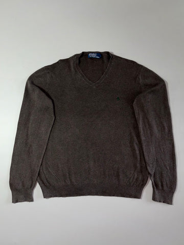 Vintage Polo by Ralph Lauren V-Neck Cotton Knit Sweater – Chocolate Brown (S/M)