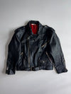Vintage | Black Leather Belted Biker Jacket, Red Lining (S)