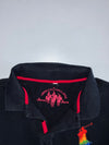 Euro Club American Casual Style Long Sleeve Rugby Polo in Black with Rainbow Big Pony (S/M)