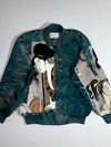Vintage Gien Hom Italy Japanese Ukiyo-e Geisha Art Print Bomber Jacket – Teal (L)