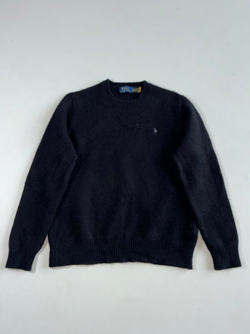 Polo Ralph Lauren Black Fuzzy Knit Crewneck Sweater with Grey Pony (S)