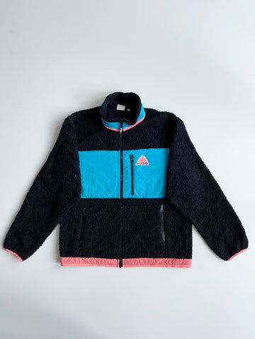 FILA Colorblock Sherpa Fleece Jacket – Black/Blue/Pink (S)