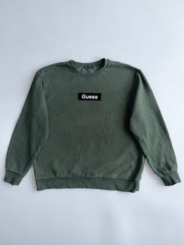 Guess | Olive Box Logo Crewneck | (XL)