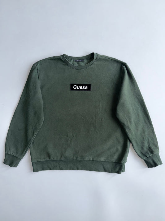 Guess | Olive Box Logo Crewneck | (XL)