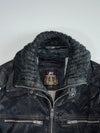 Folstop Distressed Black Leather Knit-Collar( Detechable Collar) Biker Jacket (XL)