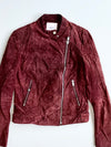 Mango Burgundy Genuine Suede Leather Biker Jacket – Woven Shoulder women’s (XXS)