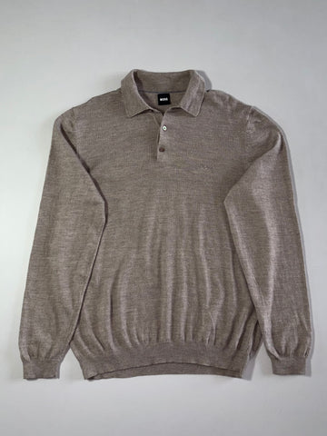 Hugo Boss Merino Wool Knit Polo Sweater – Taupe Melange (L/XL)