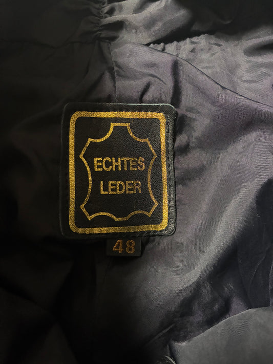 Vintage Black Leather Straight Fit Pants with Panelled Knees (W:28) (L:39)