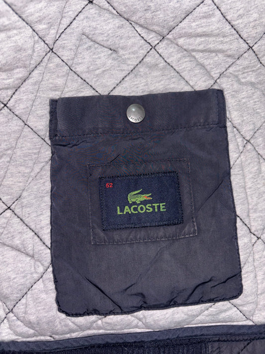 Lacoste Navy Quilted Bomber Jacket with Striped Collar (M)