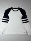 Abercrombie & Fitch White & Navy Raglan Long Sleeve T-Shirt | Varsity Stripe Tee (3XL)