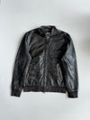 Freaky Nation Distressed Black Leather Bomber Jacket (M)