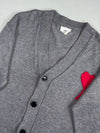 Ami Paris Grey Melange Cardigan with Red Ami de Coeur Logo (XL)