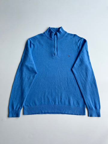 Tommy Hilfiger Sky Blue Premium Cotton Quarter-Zip Sweater (XL)