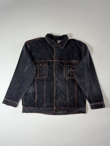 Vintage Braxton Black Denim Oversized Trucker Jacket (XL/2XL)