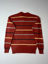 Vintage Crocodile Rust Striped Knit Sweater with Button Neck (M)