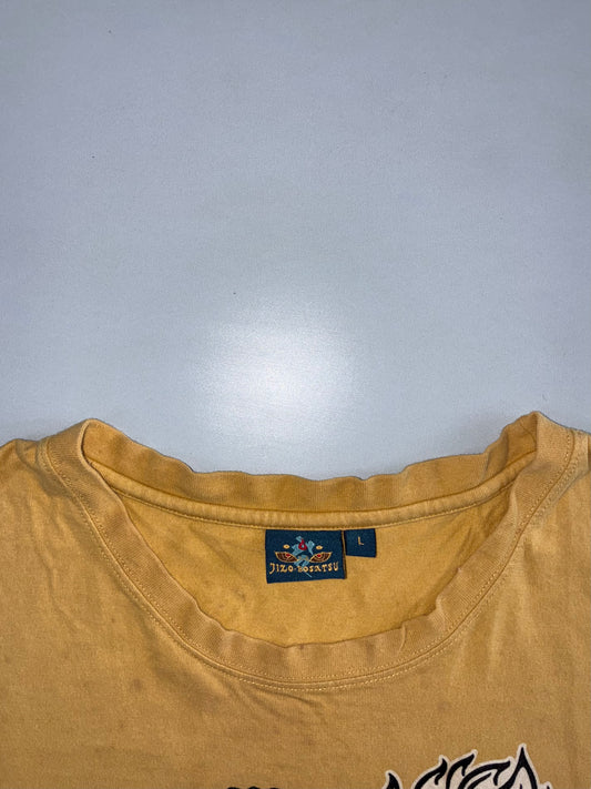 Master Jizo Japanese Demon Graphic T-Shirt – Washed Yellow (XL)