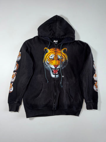 Vintage Y2K Tiger Graphic Zip-Up Hoodie – (M)