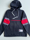 Champion Black & Red Half Zip Hoodie – Taped Sleeves – 1919 Patch – (S/M)