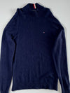 Tommy Hilfiger | Navy Merino Wool Mock Neck Sweater – Signature Stripe | (S/M)