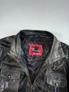 San Remo Vera Pelle Black Distressed Leather Jacket – Stand Collar & Cargo Pockets, Italian Label (XL)