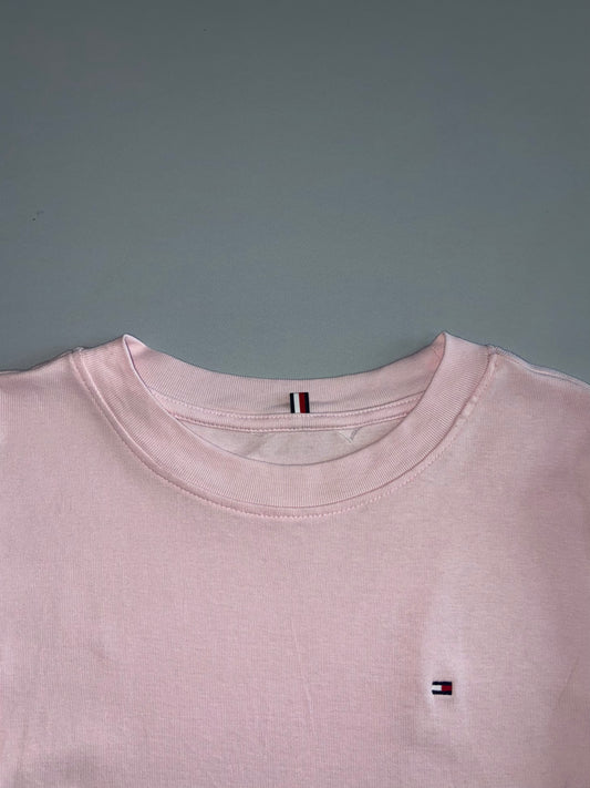 Tommy Hilfiger Light Pink 100% Cotton Long Sleeve Crewneck Tee Flag Logo | Made in India Size (XS)