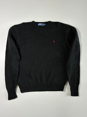 Vintage Polo Ralph Lauren Chunky Knit Crewneck Sweater – Black (XL)