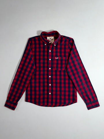 Hollister Red Navy Buffalo Gingham Check Button-Down Shirt (S)
