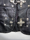 WM Fashion Black Leather Buckle Vest  Braided-Trim Biker Vest with Metal Hardware (L)