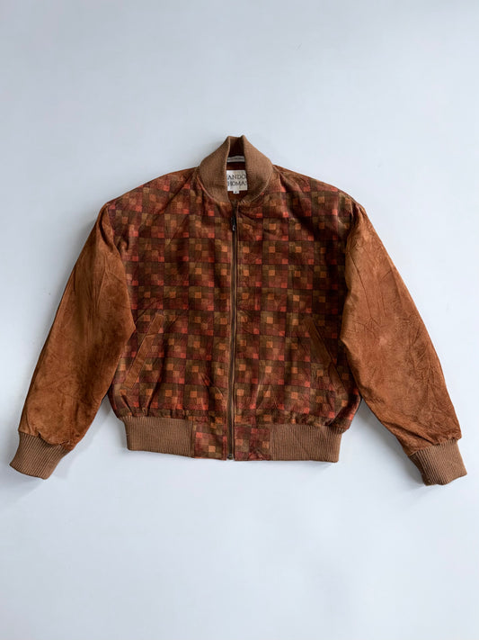 Brandon Thomas Checkered Suede Bomber Jacket (S)