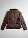 Bata "And More" Belted Leather Jacket  Brown, Knit Collar Vintage Women’s (S)
