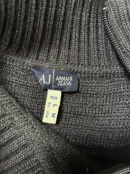 Vintage Armani Jeans AJ Ribbed Knit Asymmetric Zip Mock Neck Sweater (M)