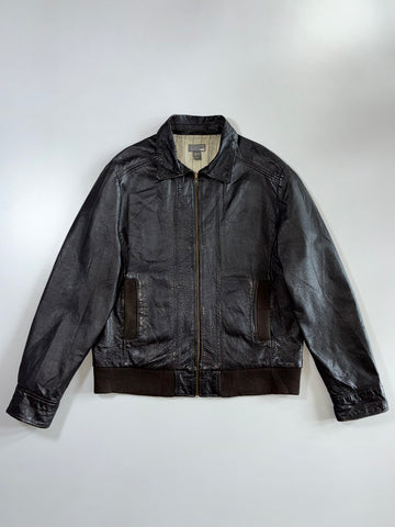 Dark Brown Leather Harrington Jacket (L)