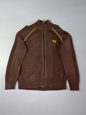 Puma Ribbed Full-Zip Knit Track Sweater – Brown (S)