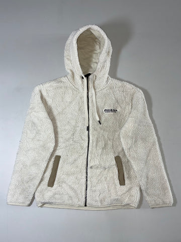 Dickies Cream White Sherpa Hooded Zip Jacket – Authentic Workwear (M)