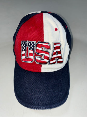 Myrtle Beach “Go USA” Cap – Red/Navy/White, 100% Cotton (Adjustable)