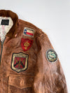 Avirex Type G-1 U.S. Navy Flight Jacket Multi-Patch Leather Bomber with Blood Chit & Shearling Collar (L/XL)