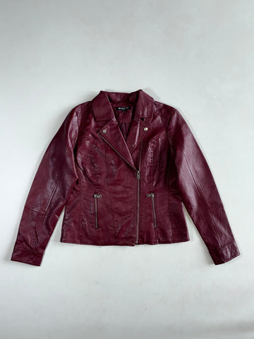 Baccini Burgundy Moto Biker Jacket with Quilted StitcPanels (S)