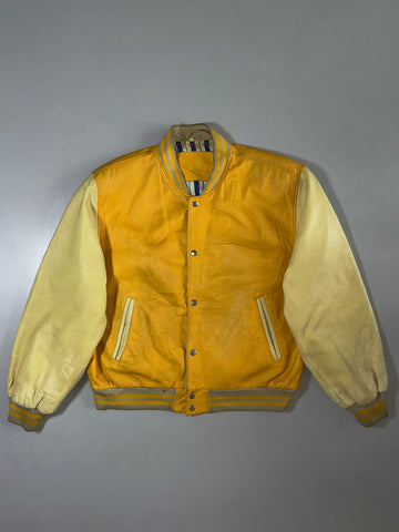 Bagatelle Pour Hommes Yellow Leather Varsity Jacket (L)