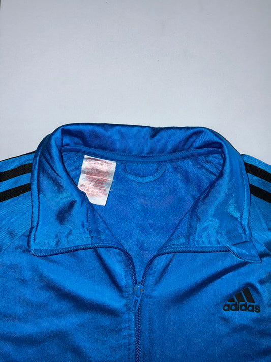 Adidas Three Stripe Full Zip Track Jacket | Royal Blue Black Athletic Training Top (M)