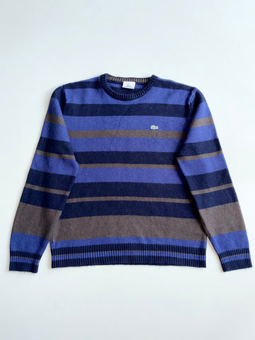 Lacoste Striped Wool Knit Crewneck Sweater – Blue/Brown (S)